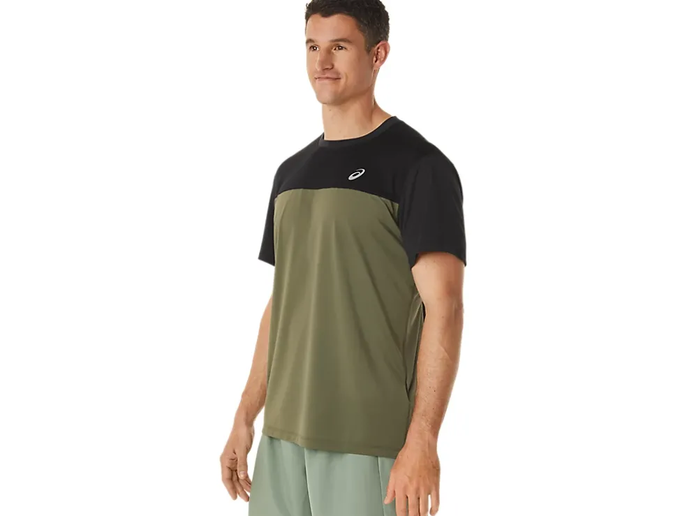 Fashion ASICS MEN RACE SHORT SLEEVE TOP Performance Black/Mantle Green