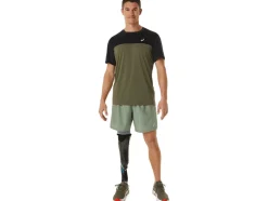 Fashion ASICS MEN RACE SHORT SLEEVE TOP Performance Black/Mantle Green