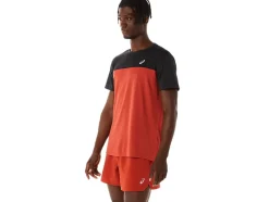 Cheap ASICS MEN RACE SHORT SLEEVE TOP Performance Black/Spice Latte