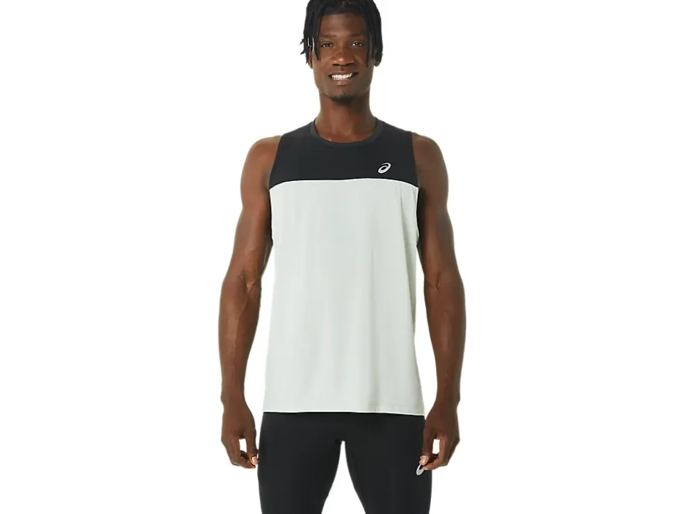 Cheap ASICS MEN RACE SINGLET Performance Black/Light Sage