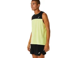 New ASICS MEN RACE SINGLET Performance Black/Glow Yellow