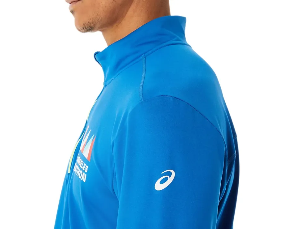 New ASICS MEN READY-SET HALF ZIP LAM Lake Drive/Hazard Green
