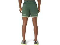 Cheap ASICS MEN ROAD 2-N-1 5IN SHORT Rain Forest/Dried Leaf Green