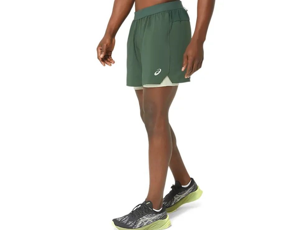 Cheap ASICS MEN ROAD 2-N-1 5IN SHORT Rain Forest/Dried Leaf Green