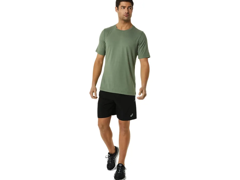 Discount ASICS MEN SHORT SLEEVE HTHR TECH TOP Lichen Green Heather