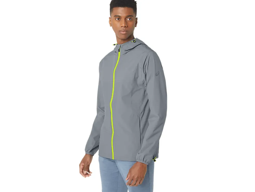 Clearance ASICS MEN WATERPROOF JACKET Sheet Rock/Lime Zest