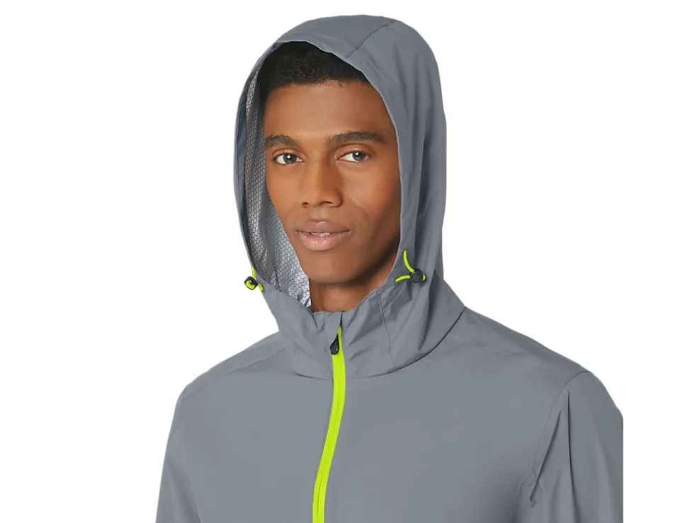 Clearance ASICS MEN WATERPROOF JACKET Sheet Rock/Lime Zest