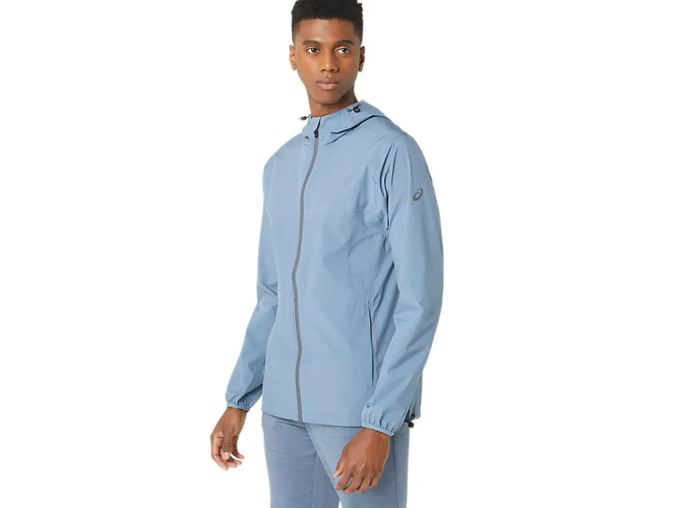 Discount ASICS MEN WATERPROOF JACKET Steel Blue/Carrier Grey