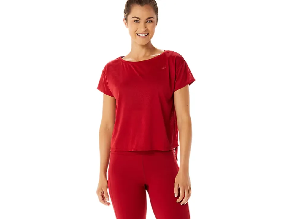 Best Sale ASICS MOVEKOYO JACQUARD SHORT SLEEVE TOP Cranberry