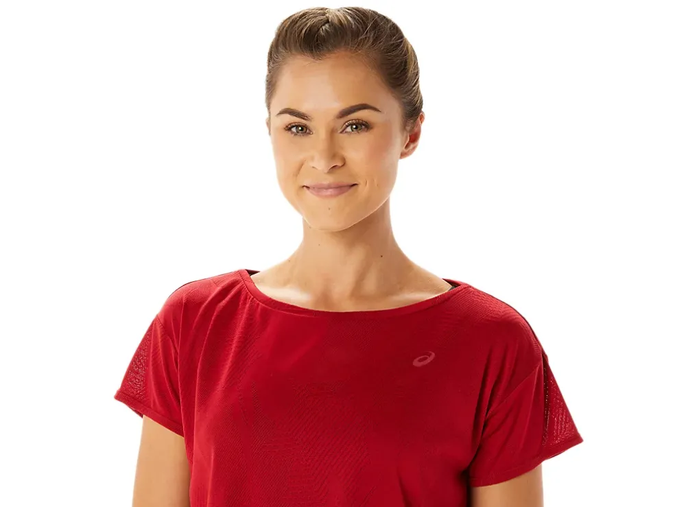 Best Sale ASICS MOVEKOYO JACQUARD SHORT SLEEVE TOP Cranberry