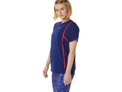 Best Sale ASICS NEW STRONG 92 SHORT SLEEVE TOP Dive Blue/Red Alert