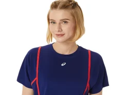 Best Sale ASICS NEW STRONG 92 SHORT SLEEVE TOP Dive Blue/Red Alert