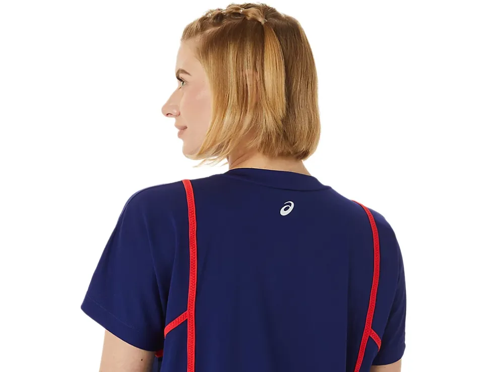 Best Sale ASICS NEW STRONG 92 SHORT SLEEVE TOP Dive Blue/Red Alert