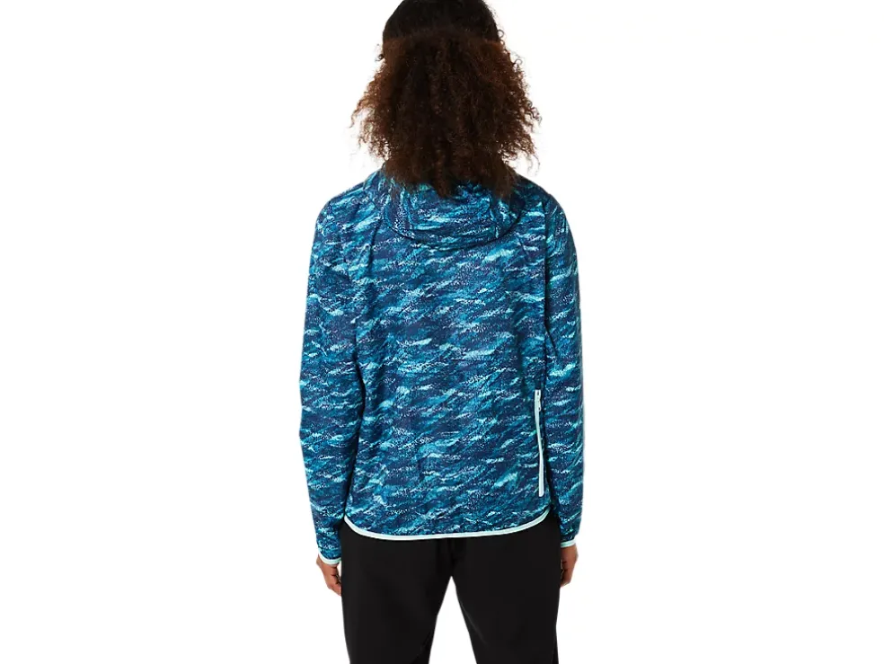 Best ASICS PACKABLE JACKET Teal Print/Fresh Ice