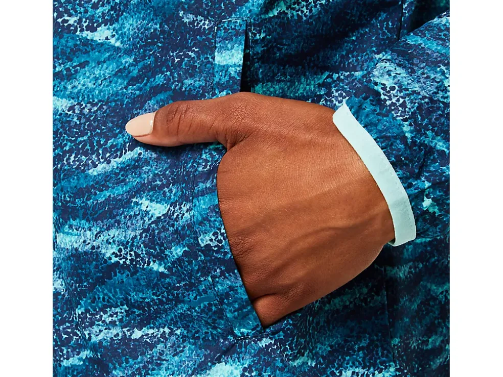Best ASICS PACKABLE JACKET Teal Print/Fresh Ice