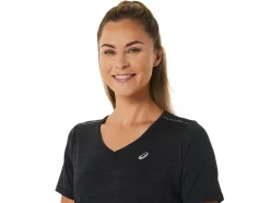 Outlet ASICS RACE V-NECK SHORT SLEEVE TOP Performance Black/Charcoal Grey