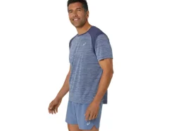 Clearance ASICS ROAD SHORT SLEEVE TOP Denim Blue/Thunder Blue
