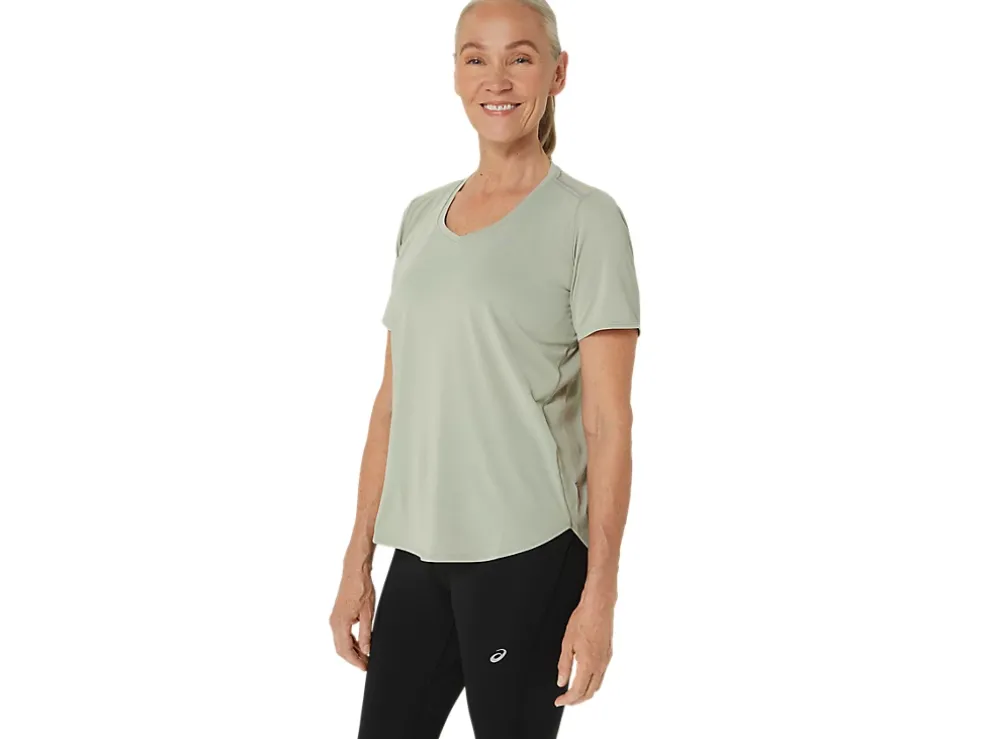 Best Sale ASICS ROAD V-NECK SHORT SLEEVE TOP Olive Grey