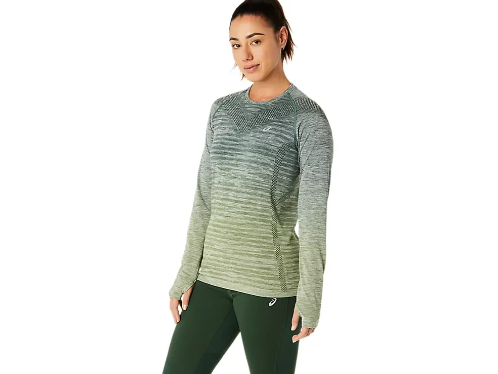 Fashion ASICS SEAMLESS LONG SLEEVE TOP Cedar Green/Rain Forest