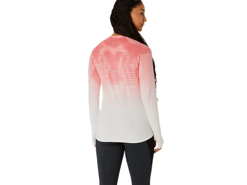 Clearance ASICS SEAMLESS LONG SLEEVE TOP Cream/Papaya