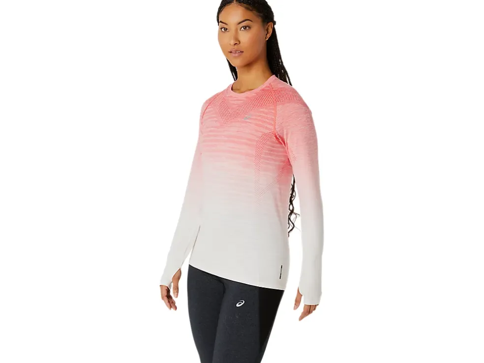 Clearance ASICS SEAMLESS LONG SLEEVE TOP Cream/Papaya