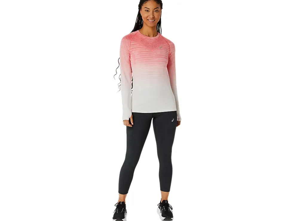 Clearance ASICS SEAMLESS LONG SLEEVE TOP Cream/Papaya