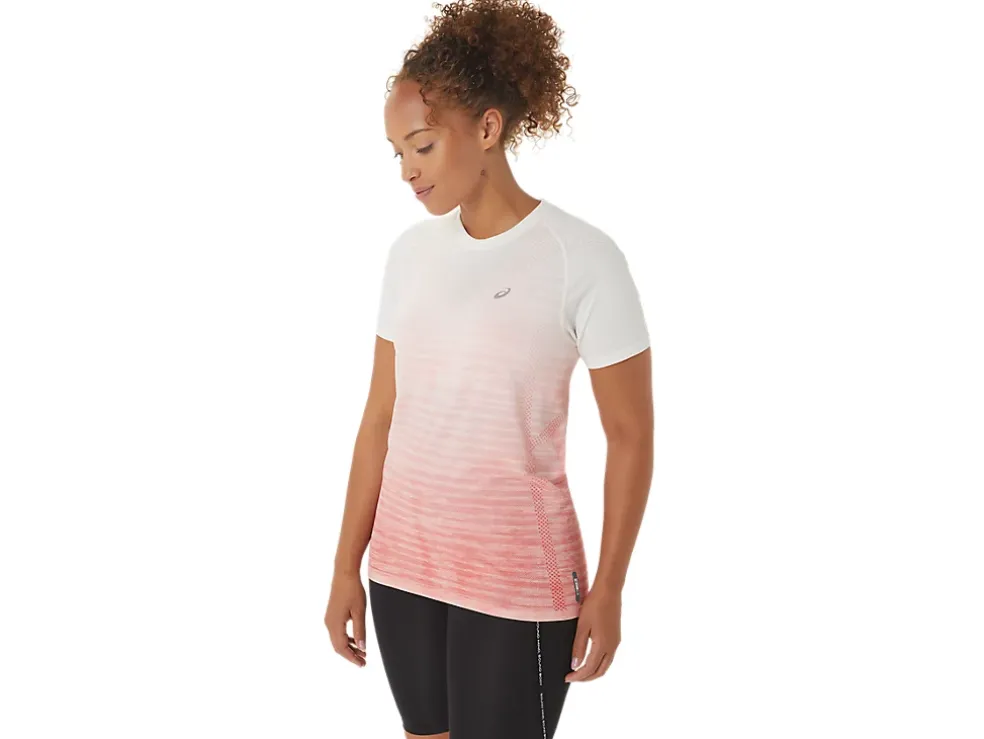 Sale ASICS SEAMLESS SHORT SLEEVE TOP Cream/Papaya