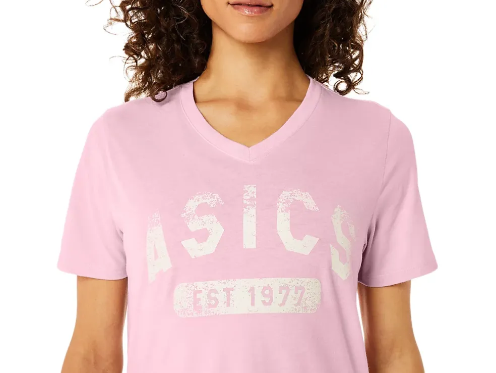 Cheap ASICS SHORT SLEEVE EST 1977 V-NECK TEE Pink Salt
