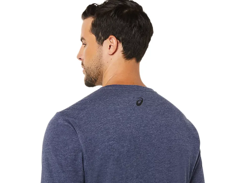 Clearance ASICS SHORT SLEEVE STRIPED POCKET TEE Peacoat Heather