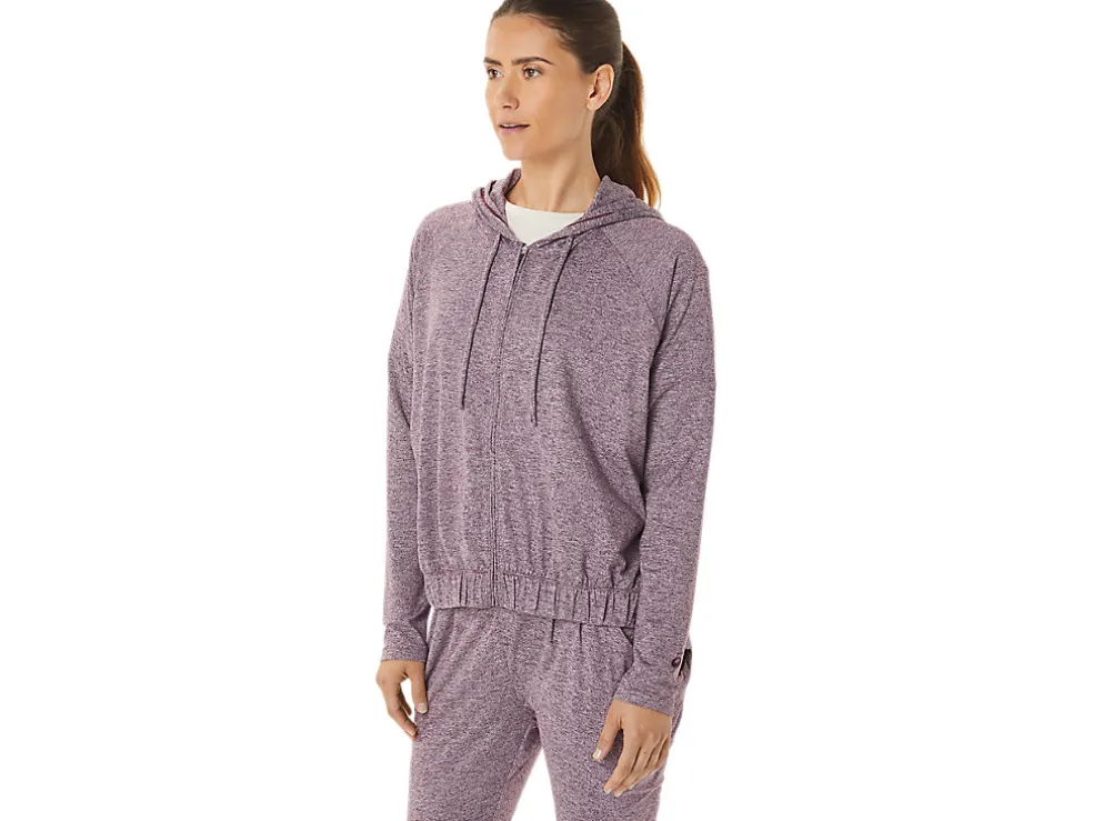 Sale ASICS SOFT STRETCH KNIT FULL ZIP HOODIE Deep Mars Heather