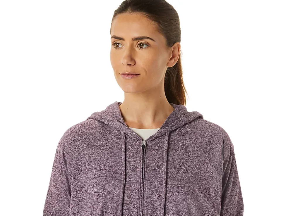 Sale ASICS SOFT STRETCH KNIT FULL ZIP HOODIE Deep Mars Heather
