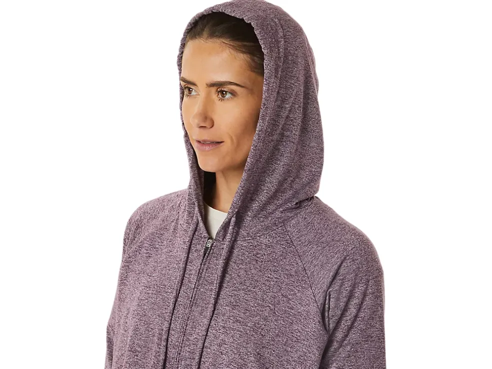 Sale ASICS SOFT STRETCH KNIT FULL ZIP HOODIE Deep Mars Heather