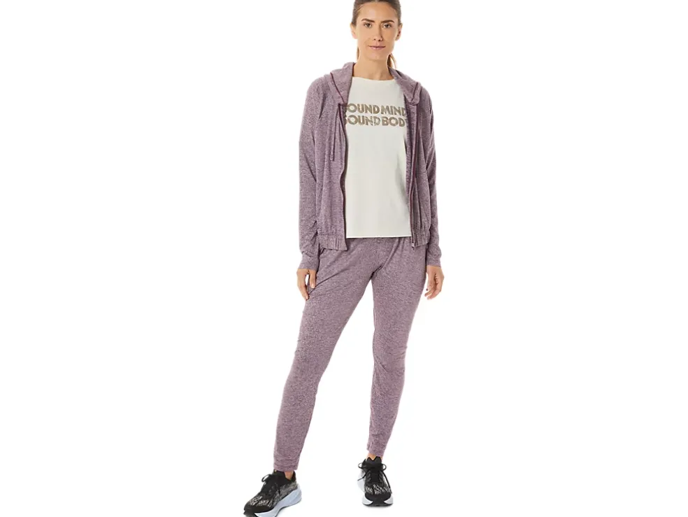 Sale ASICS SOFT STRETCH KNIT FULL ZIP HOODIE Deep Mars Heather