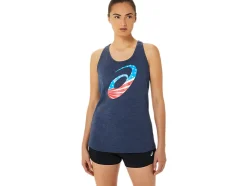 Sale ASICS SPIRAL A STARS AND STRIPES SHORT SLEEVE Peacoat Heather