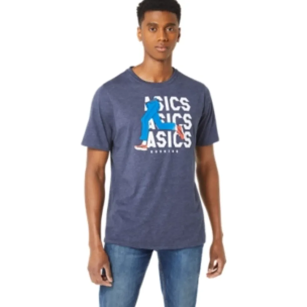 Fashion ASICS UNISEX BLUE JEAN MILE CREW TEE Peacoat Heather