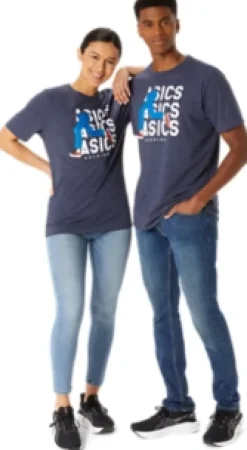 Fashion ASICS UNISEX BLUE JEAN MILE CREW TEE Peacoat Heather