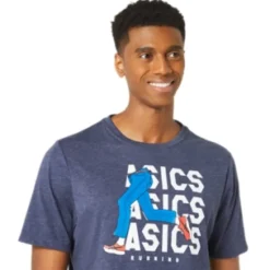 Fashion ASICS UNISEX BLUE JEAN MILE CREW TEE Peacoat Heather