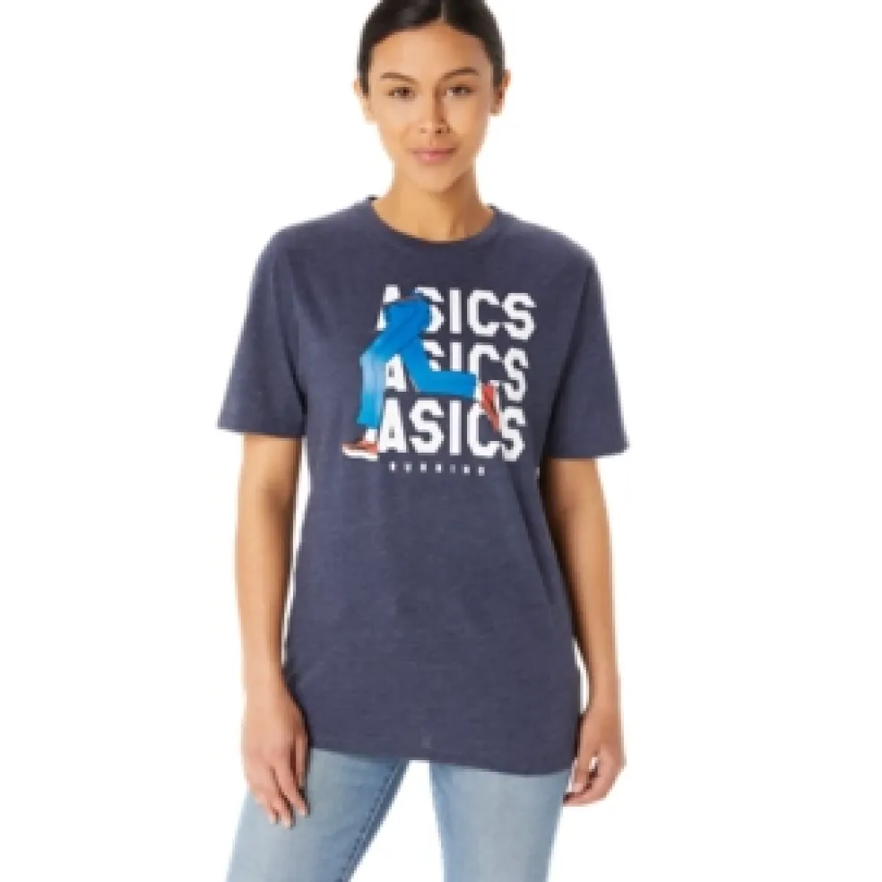 Fashion ASICS UNISEX BLUE JEAN MILE CREW TEE Peacoat Heather