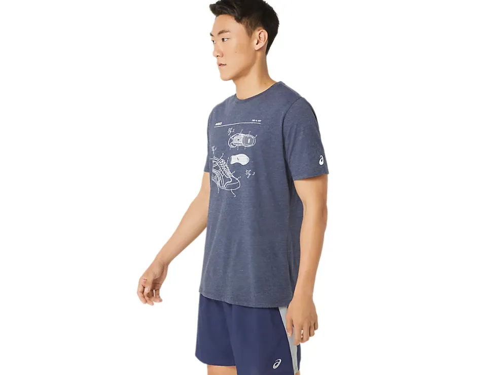 Best ASICS UNISEX SHOE SCHEMATIC TEE Peacoat Heather