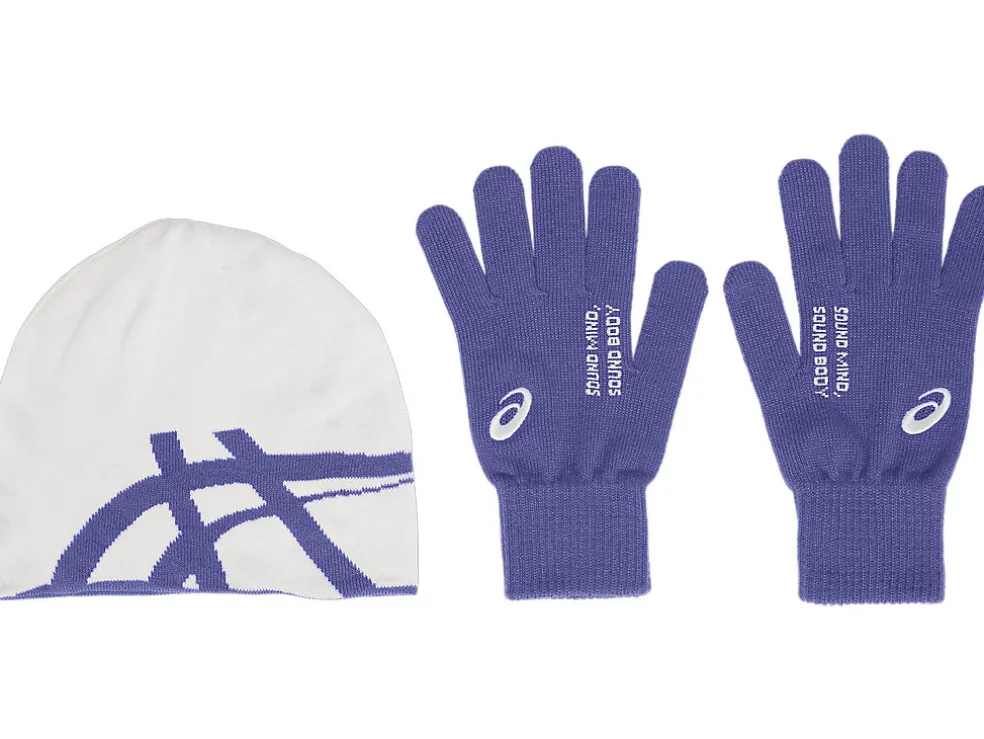 Online ASICS UNISEX BEANIE GLOVE SET Birch/Blue Violet
