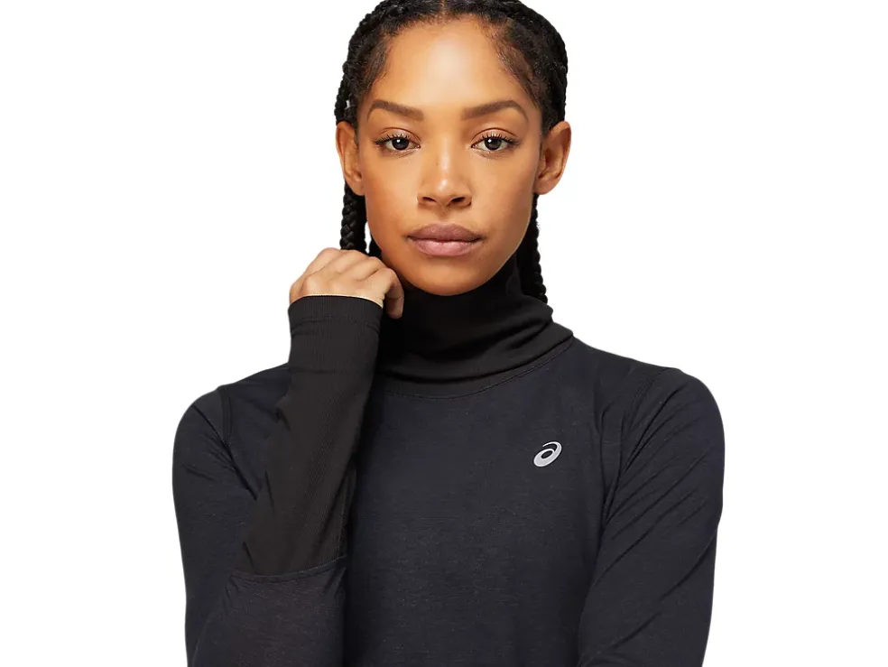 Shop ASICS WOOL RIB LONG SLEEVE TOP Performance Black/Graphite Grey